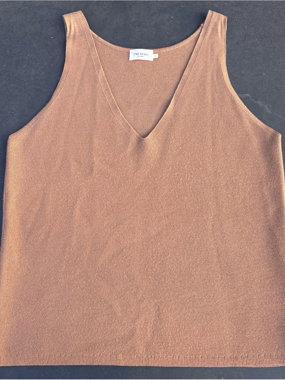 THE RESET R Label Large Solid Camel/Brown Soft 100% Wool Sweater Tank Top